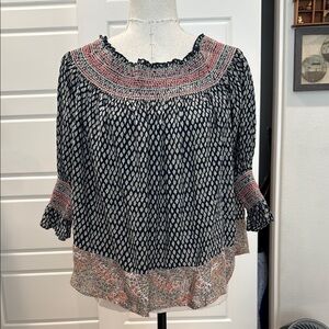 Vanessa Virginia (Anthropologie) navy and Pink Patterned style Women's Top